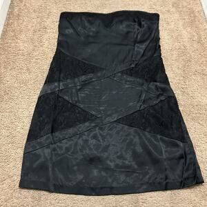 Y2K Baby Phat Strapless Satin Lace Dress Size XL Black